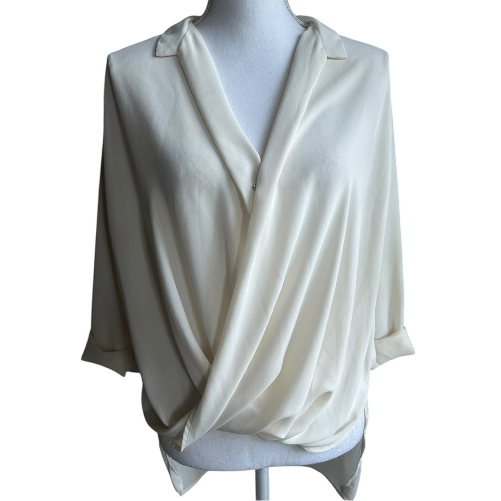 Topshop Cream Wrap Blouse with Notched Collar